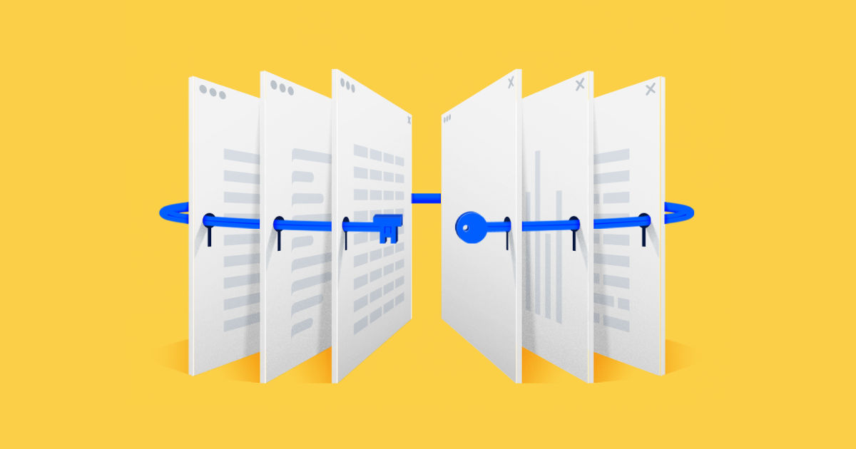 IBM Client Zero illustration showing files connected by a lock and key