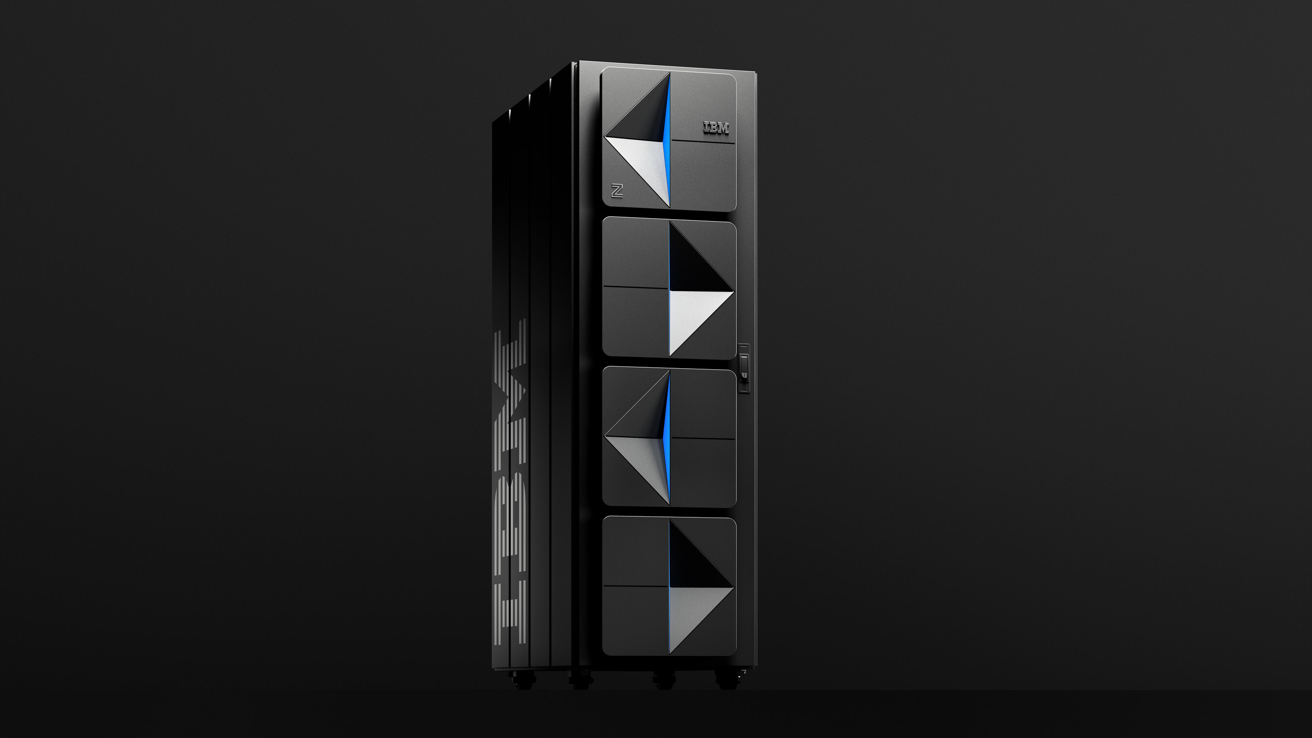 The IBM z17 mainframe in a dark data center setting