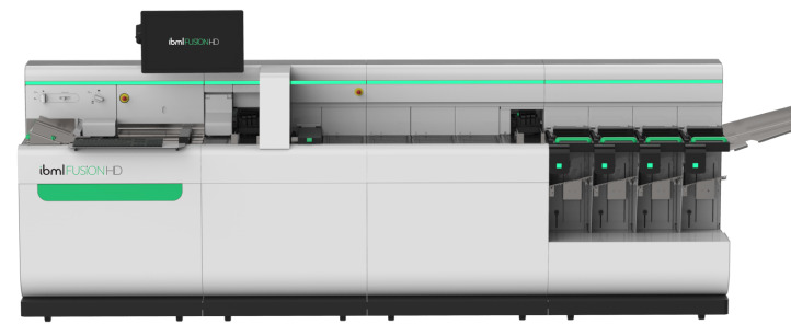 ibml Fusion HD high-volume document scanner with multiple sorting pockets