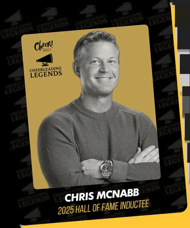 iClassPro founder Chris McNabb pictured on his 2025 Cheerleading Legends Hall of Fame card