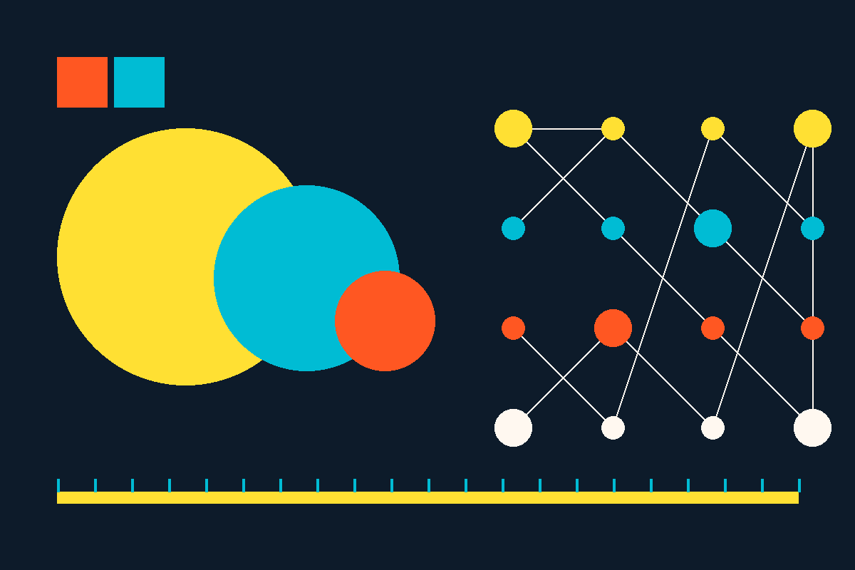 Swiss-style graphic of overlapping circles and a connected network of nodes