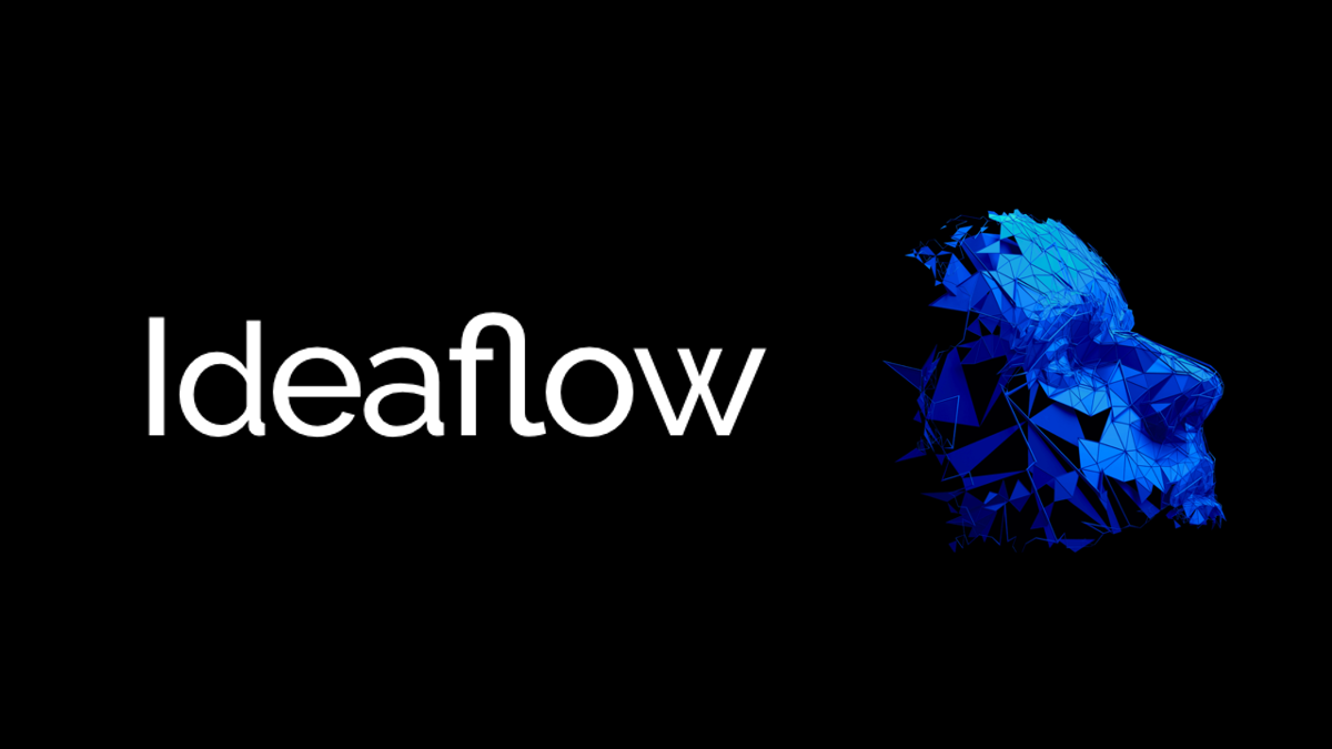 Ideaflow logo - the word Ideaflow beside a faceted blue human head