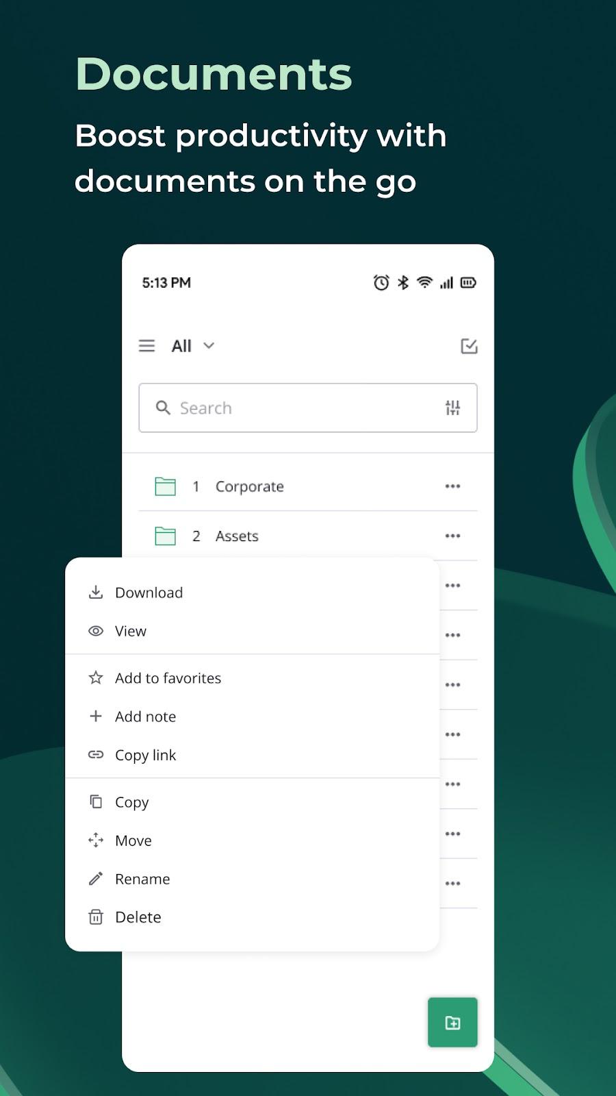 Official Ideals mobile app promotional image showing folders and document actions