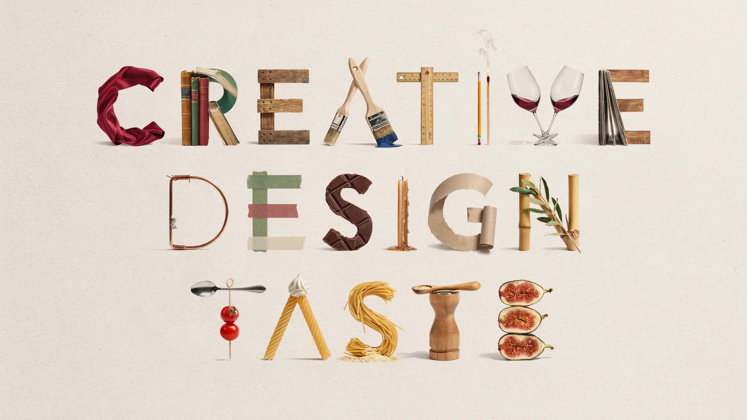 Ideogram 4 design image spelling Creative Design with objects shaped as letters