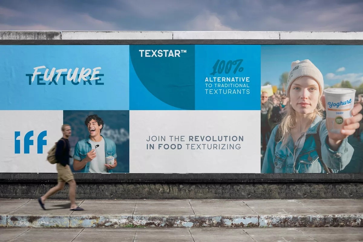 IFF TEXSTAR advertising artwork displayed on an outdoor billboard