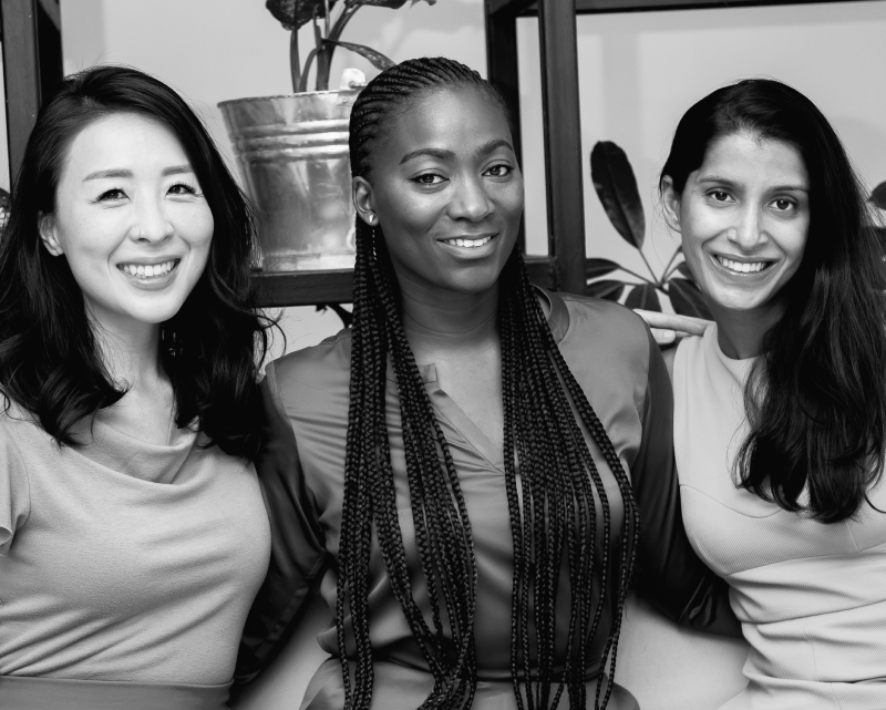 Three members of Uncover’s founding team in a black-and-white portrait