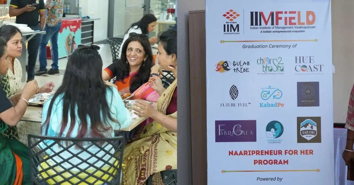 Women in conversation beside a Naaripreneur for Her graduation display