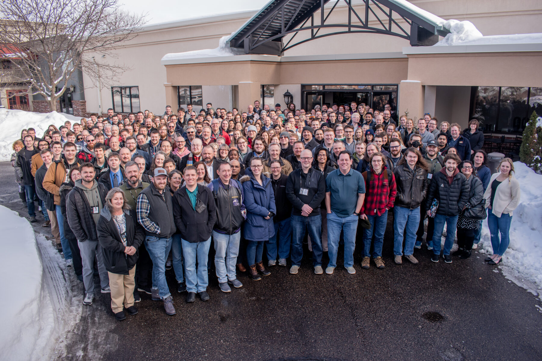 A large group of ImageTrend employees gathered for a company photograph