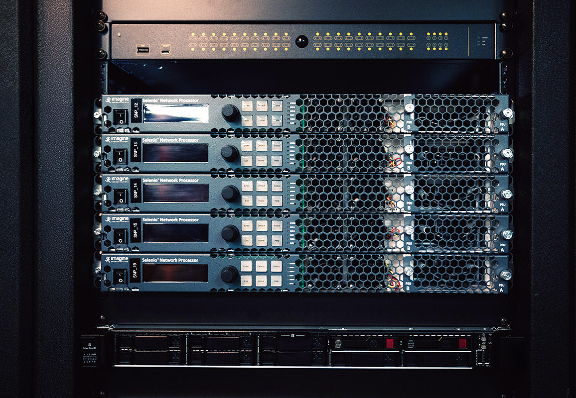 Selenio Network Processor units mounted in an equipment rack
