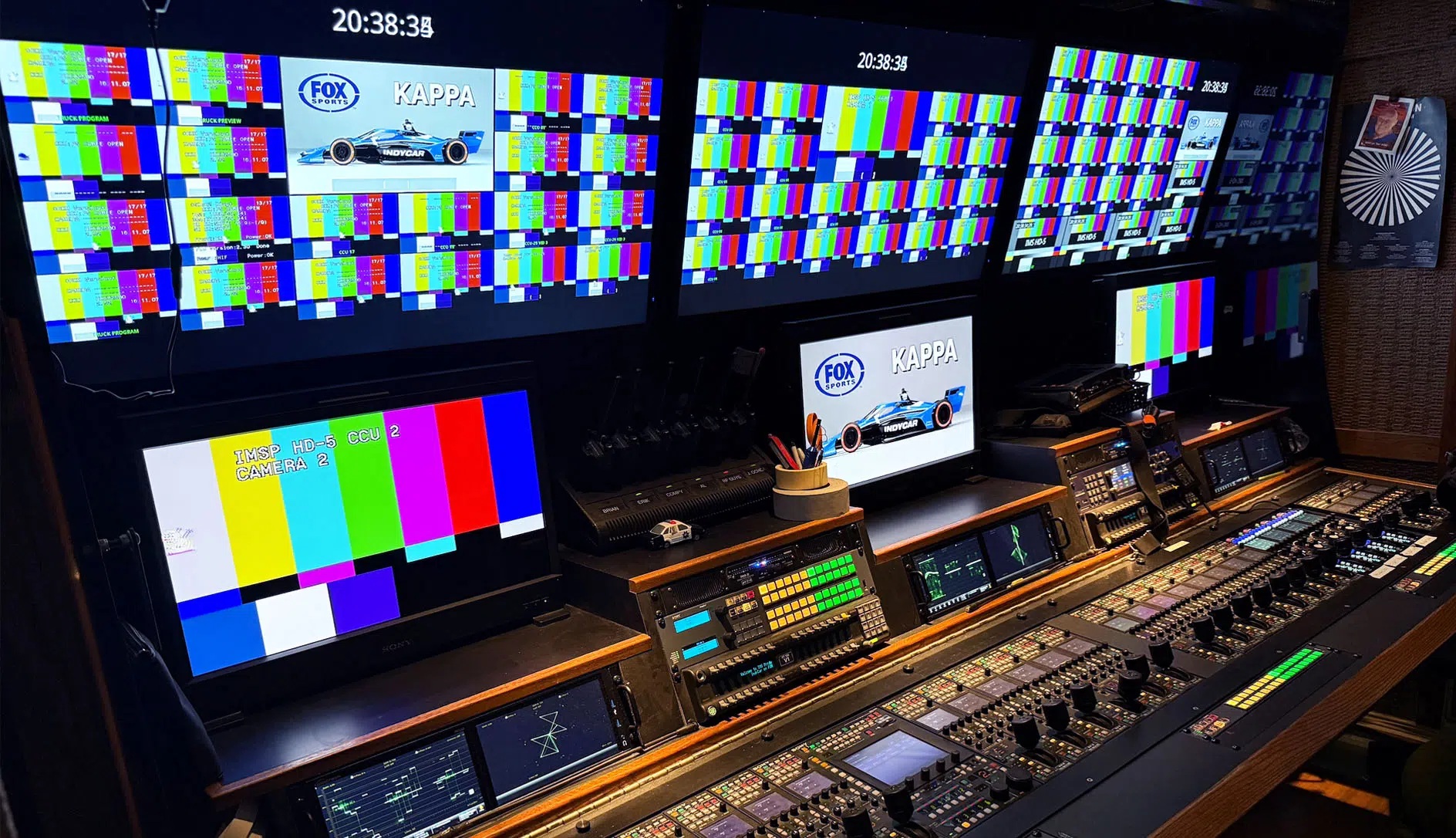 IMS Productions control room with a wall of video monitoring screens