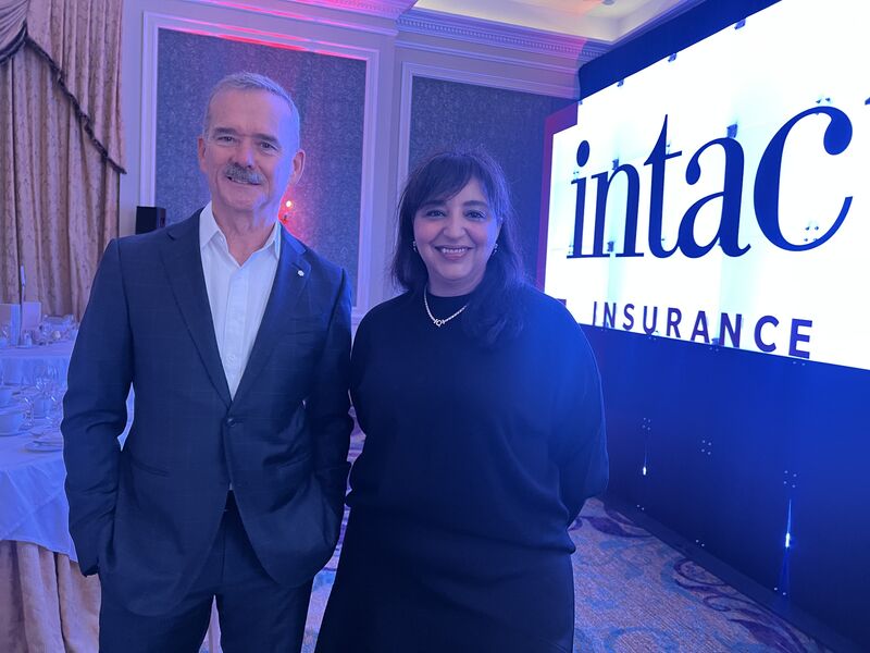 Imen Zitouni with astronaut Chris Hadfield at the launch of Intact Insurance in Ireland