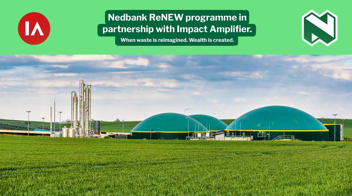 Official Nedbank ReNEW programme artwork showing a resource-processing facility beneath the partnership title