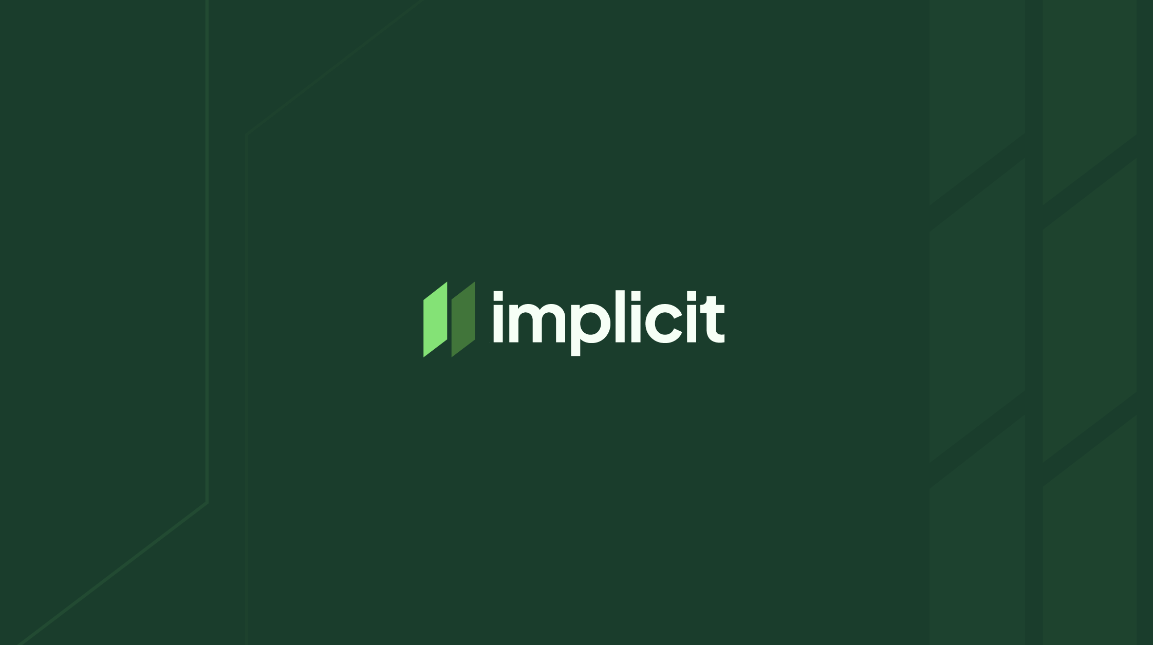 Implicit company logo on a deep green background