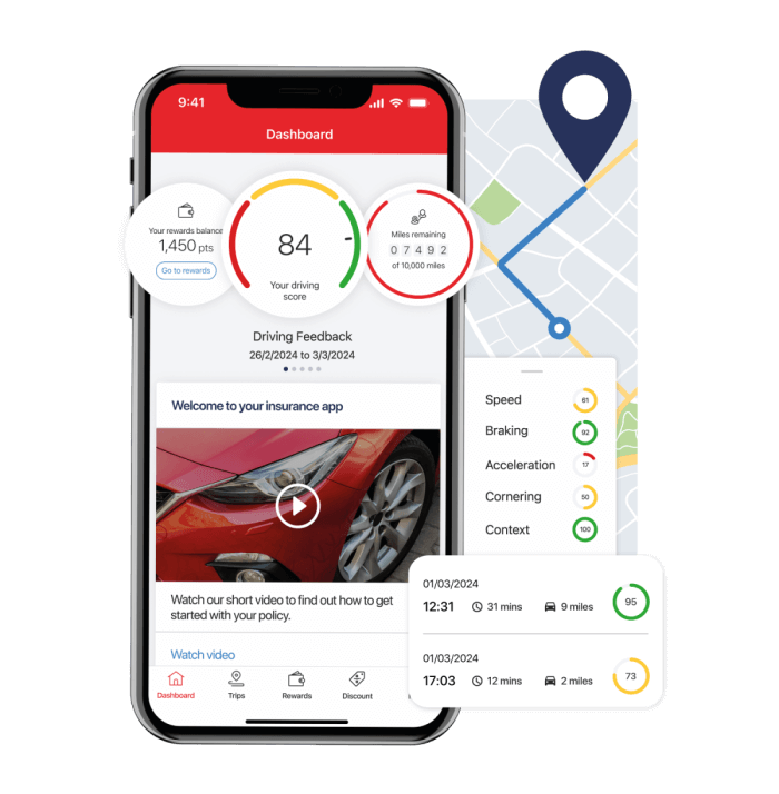 IMS OneApp product illustration showing the mobile driving experience