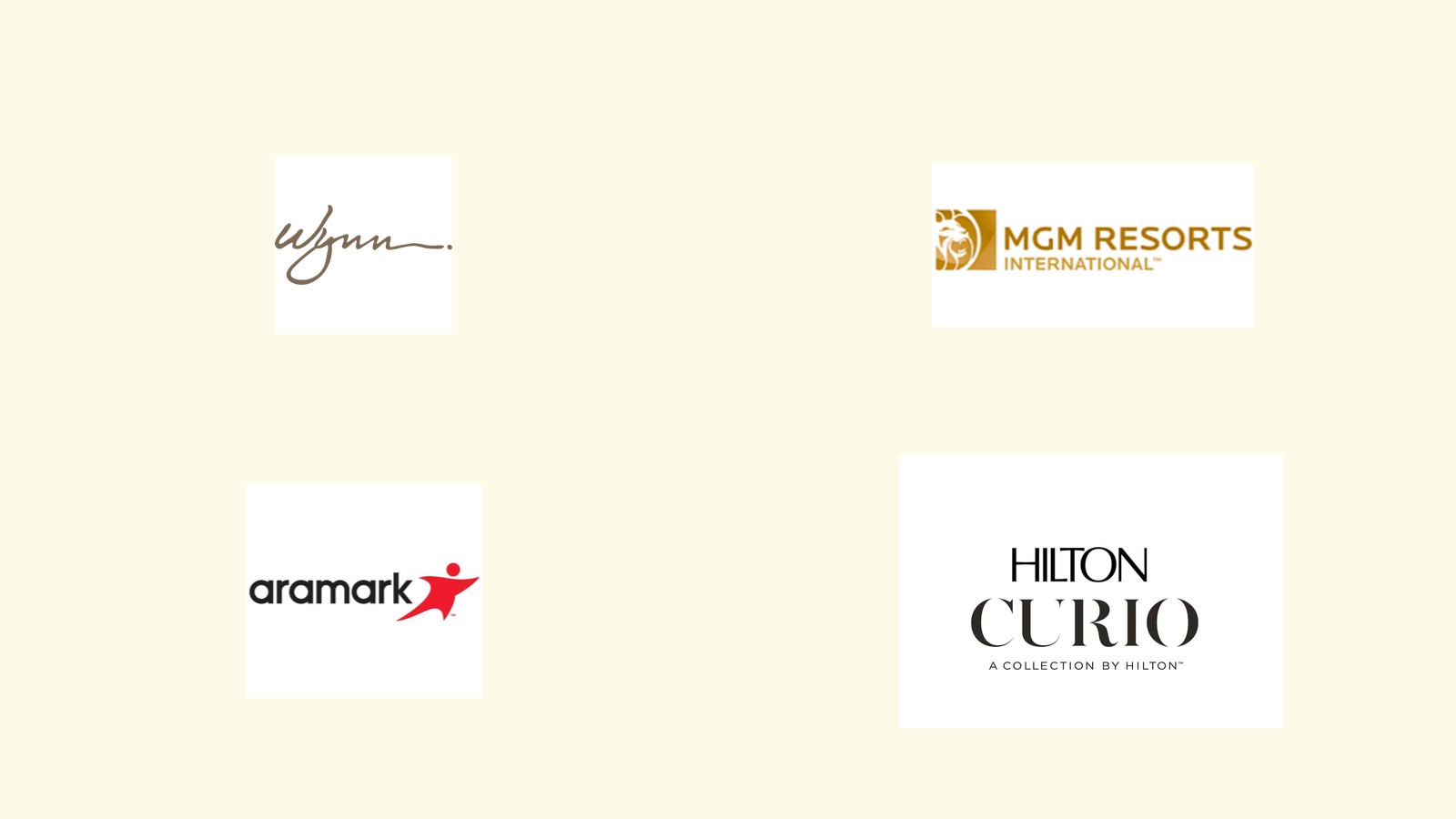 Logos of Incentient clients: Wynn, MGM Resorts International, Aramark, and Hilton Curio