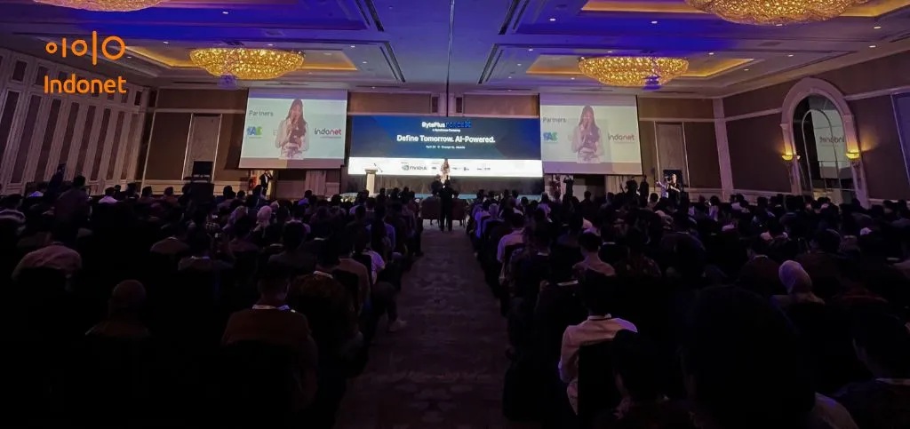 Audience beneath chandeliers at the BytePlus ForceX premiere in Jakarta