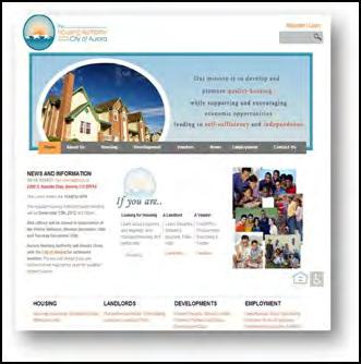 Earlier Aurora Housing website, pictured in its 2012 annual report