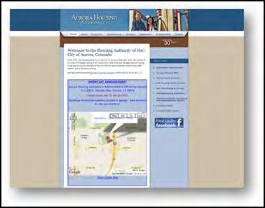 Redesigned Aurora Housing website developed by Infinite, shown in the 2012 annual report