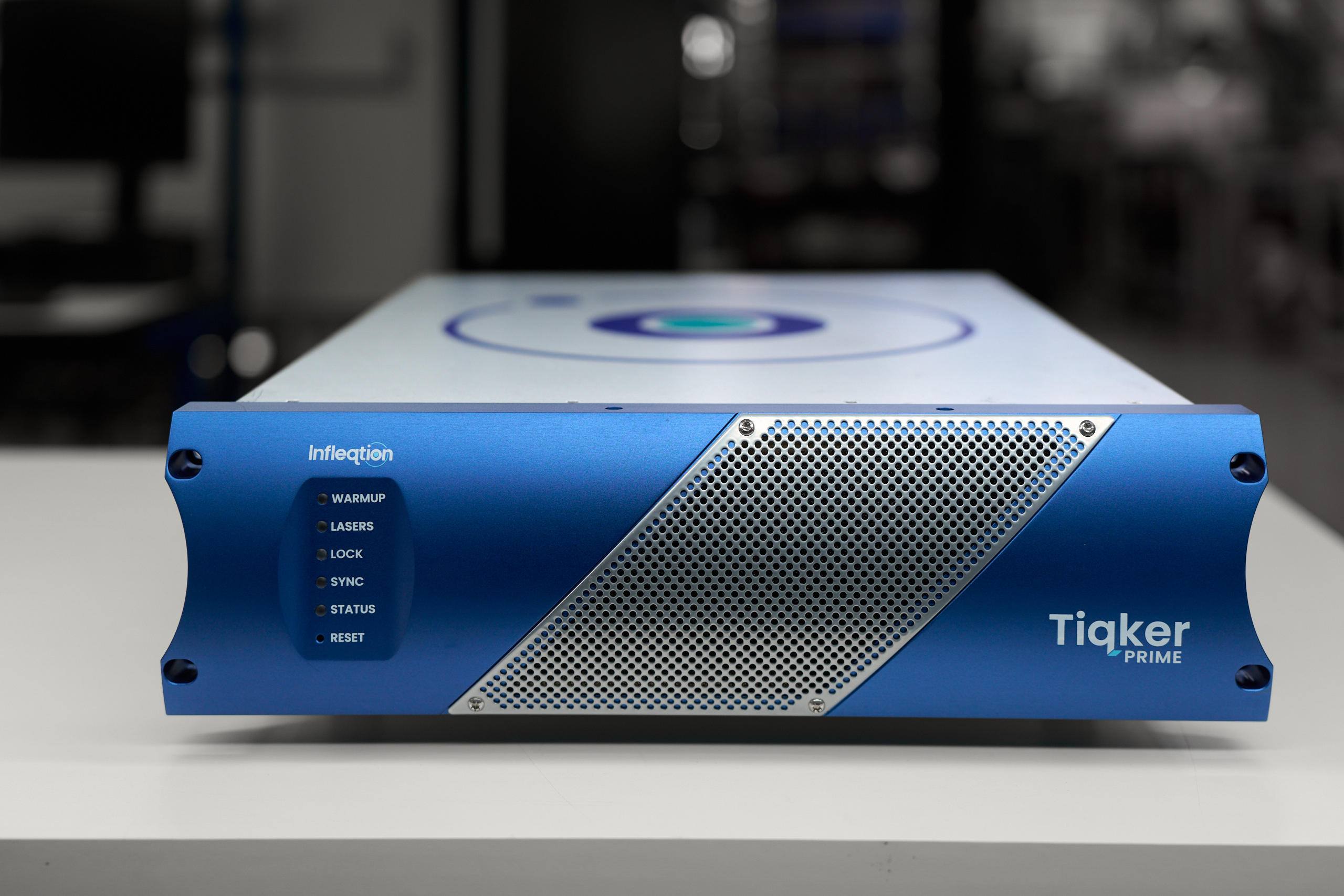 Blue Tiqker Prime optical atomic clock on a laboratory tabletop