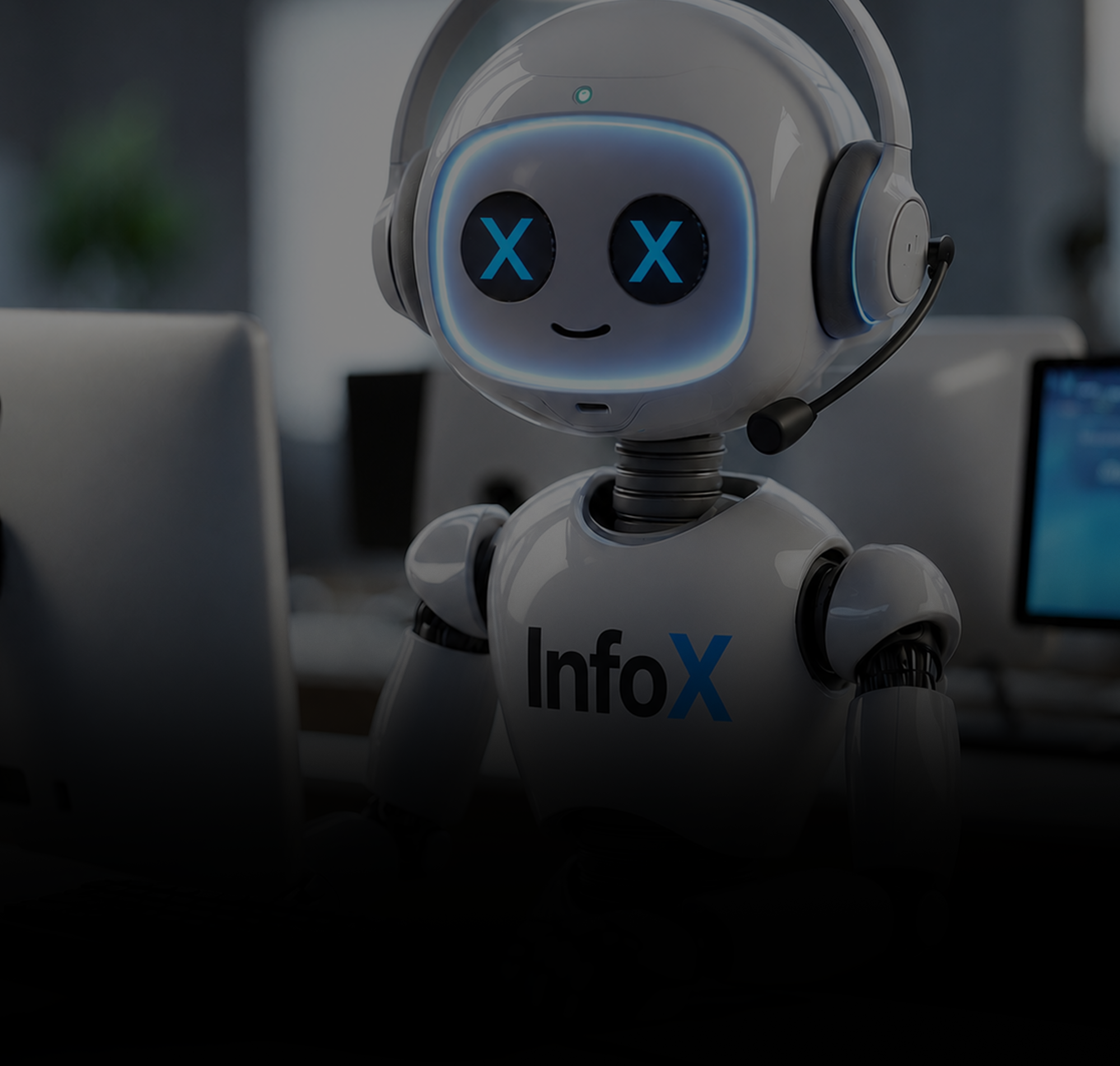 Company promotional illustration of the InfoX customer-service robot