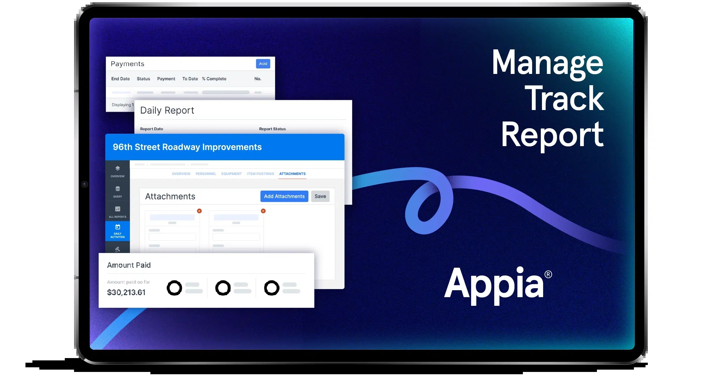 Infotech’s Appia construction administration interface displayed on a tablet