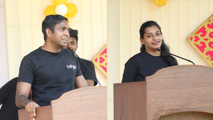 Two speakers at InFynd’s anniversary celebration, identified in its newsletter as Harish Praveen and Vino Shan