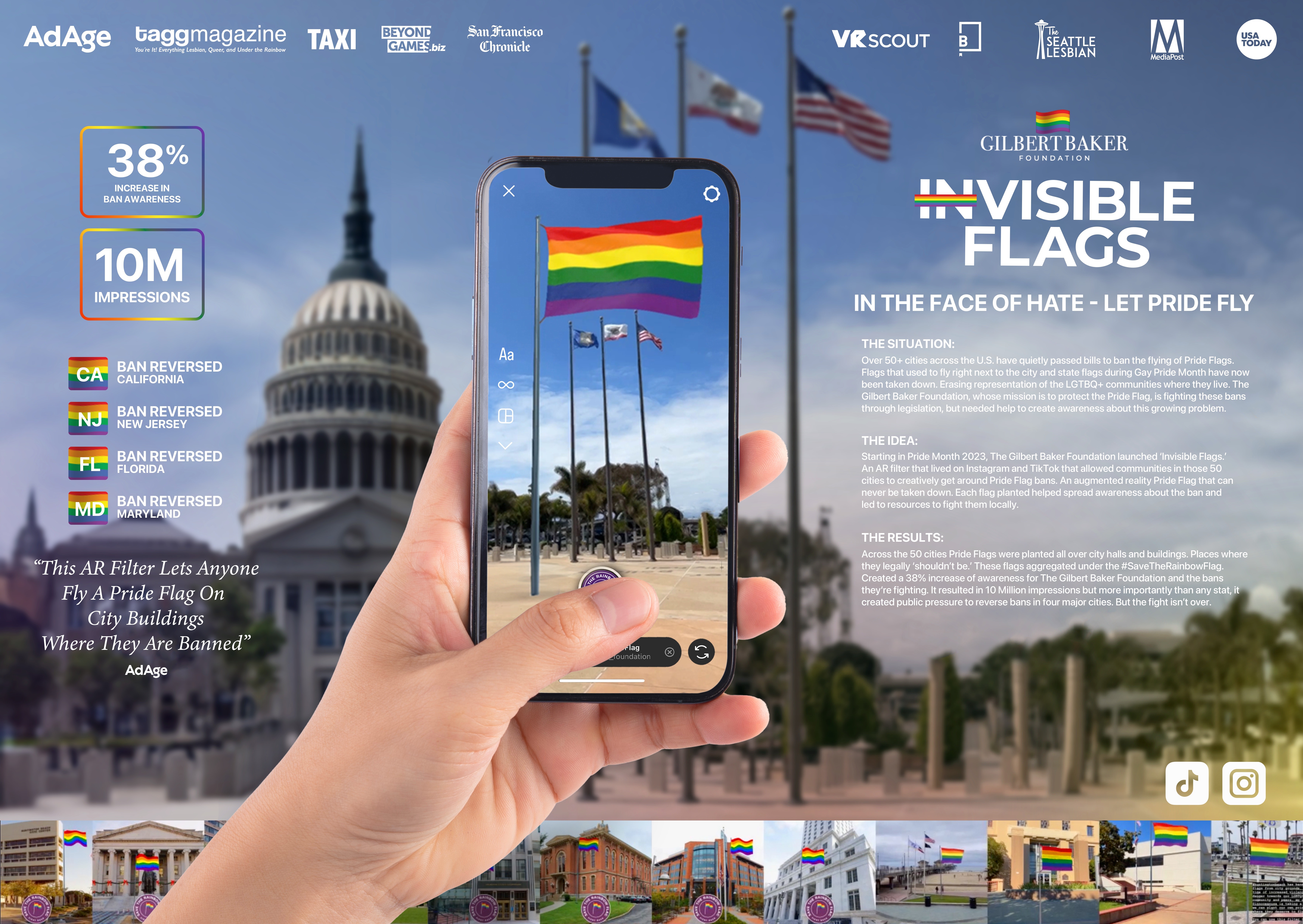 Campaign board for Invisible Flags, the augmented-reality Pride flag project