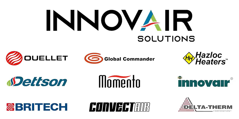 Innovair Solutions wordmark above a grid of its specialist HVAC brand logos