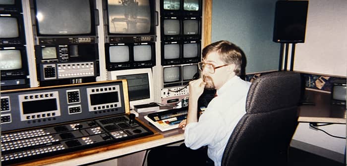 Eric Maloney at an early INNOVATIVE video editing station