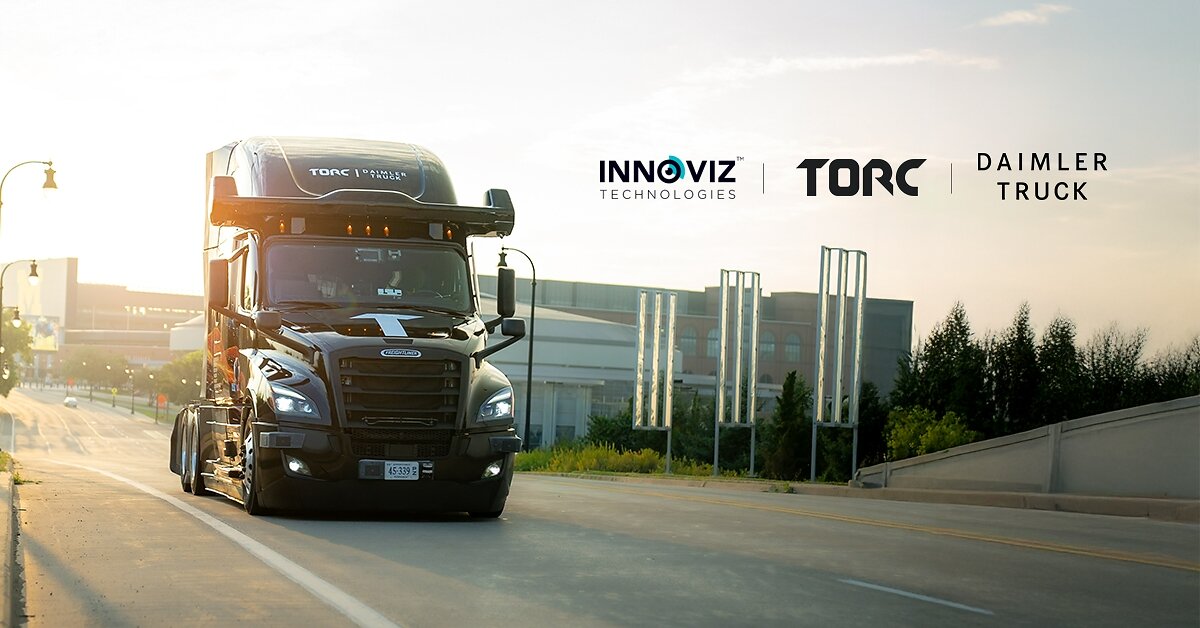 Torc autonomous Freightliner truck in the Daimler Truck and Innoviz partnership press image