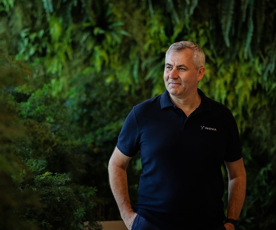INOVIA CEO Vlastimil Kocián standing outdoors in a navy polo shirt