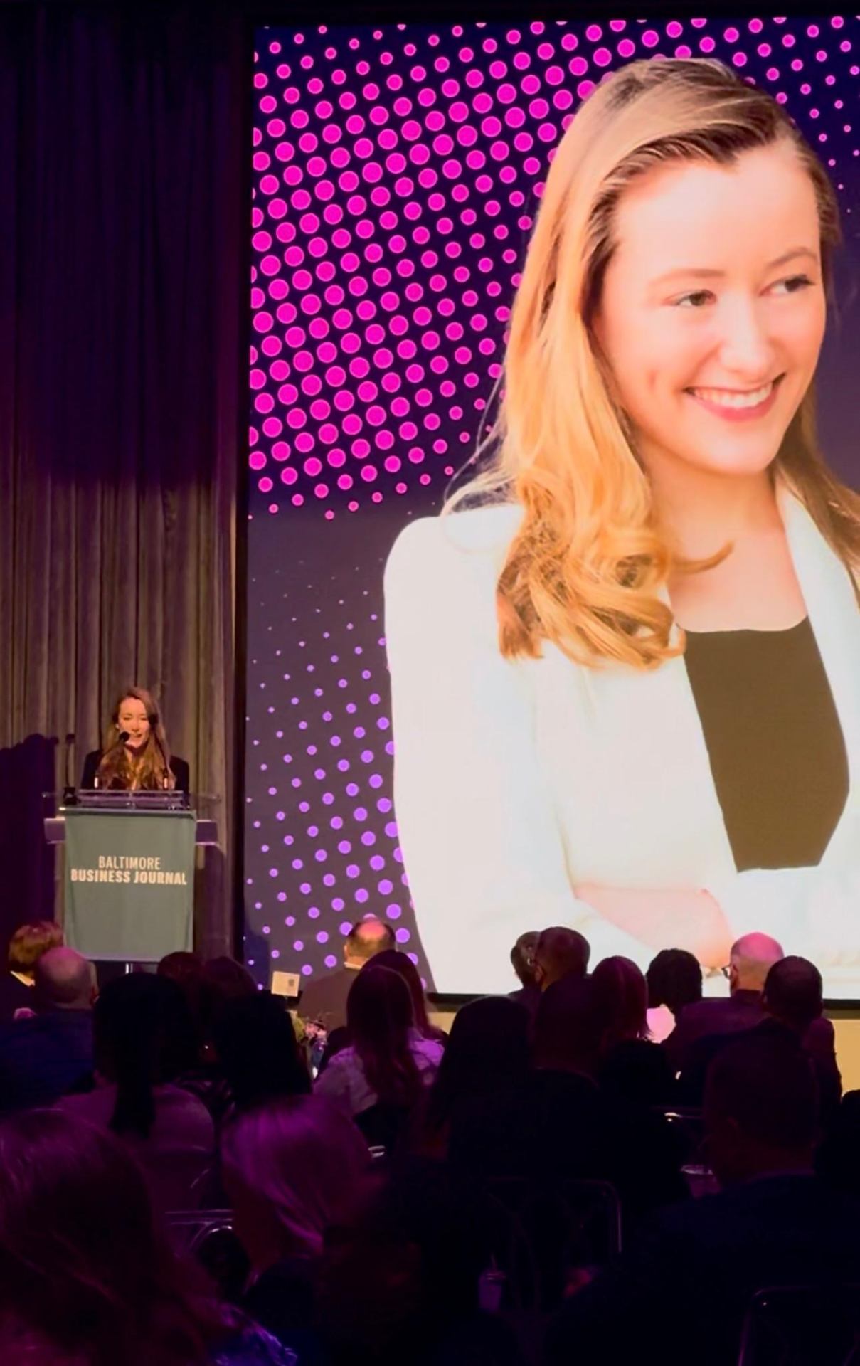 Insa Mohr speaking at a Baltimore Business Journal event