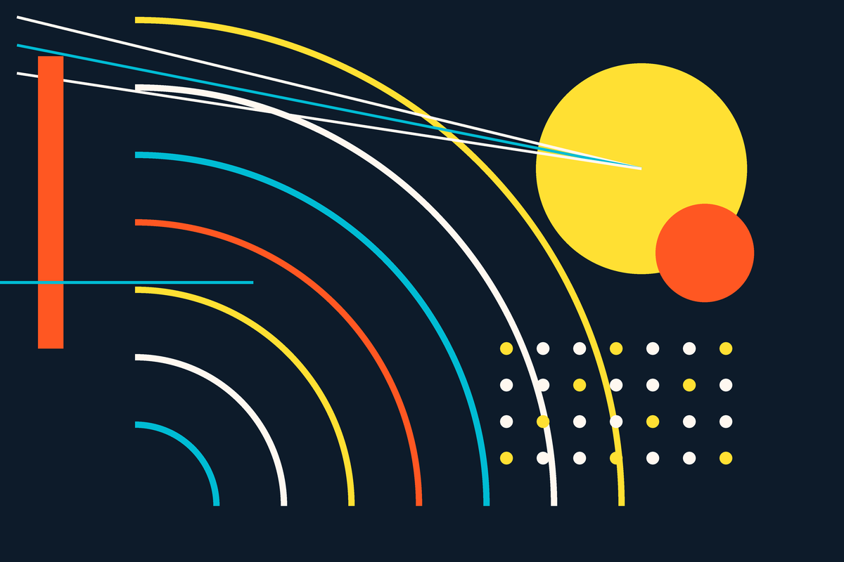 Abstract Swiss-style graphic of signal arcs, network nodes and fiber lines