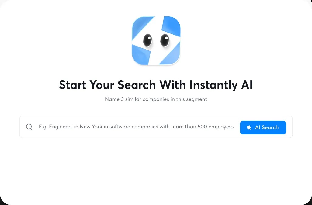 Instantly’s AI lead-search interface with a plain-language prospect description field