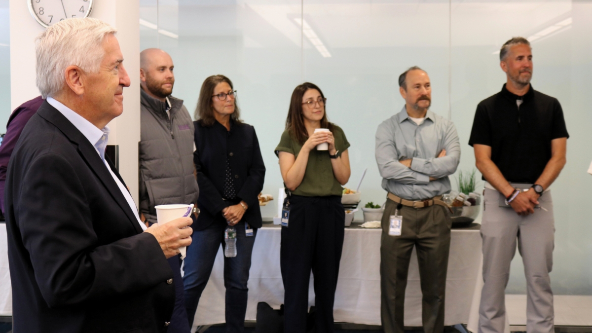 John Brooks, left, with members of Insulet’s Podder Alliance Network at its Acton headquarters