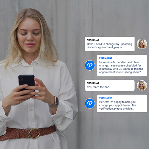 A person reschedules a doctor appointment through an IntelePeer automated messaging conversation