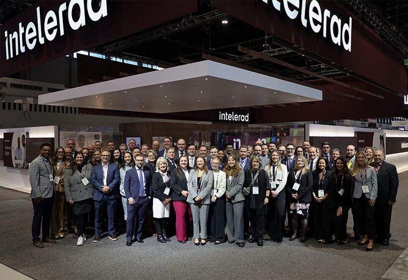 A large group gathered at Intelerad’s exhibition stand