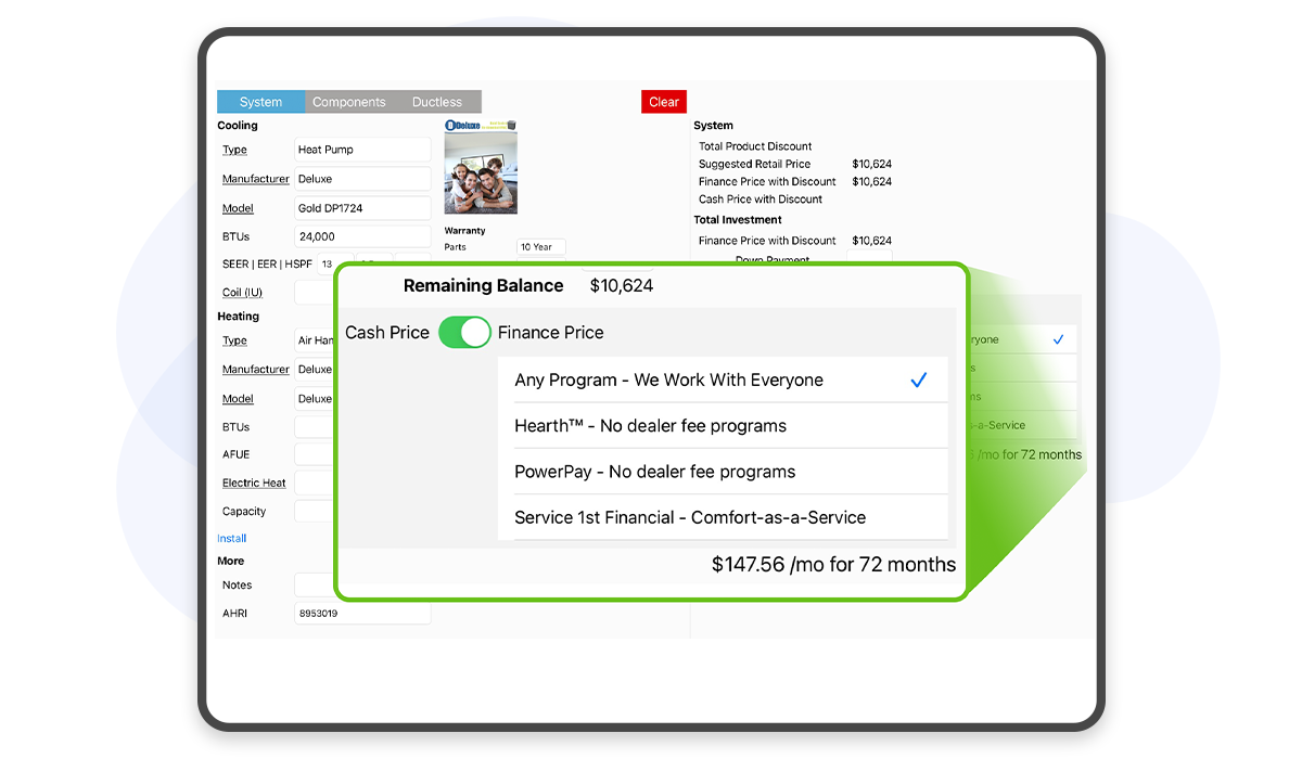 Financing options presented inside a Sales Builder Pro proposal