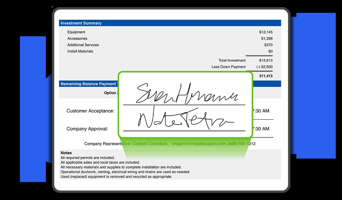 Sales Builder Pro proposal interface on a tablet