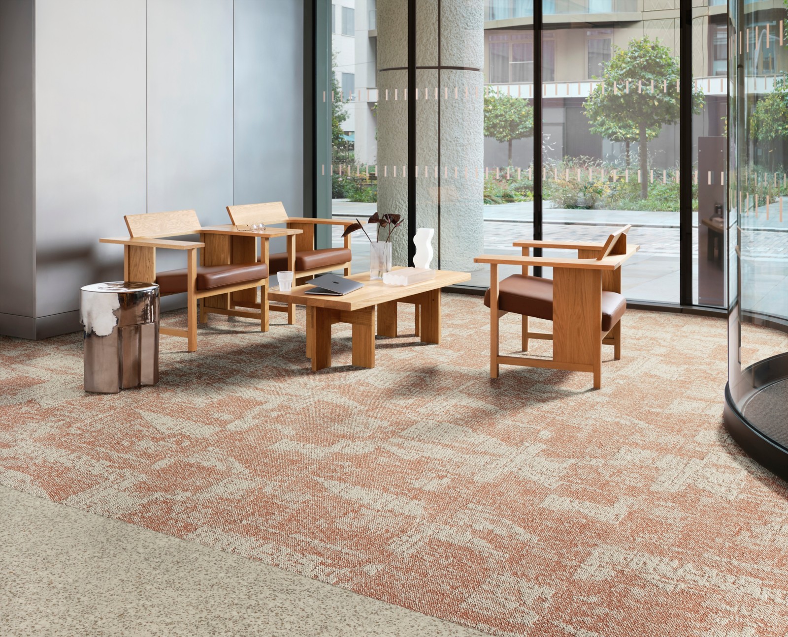 Interface Shift Point and In The Mix flooring displayed in a commercial interior