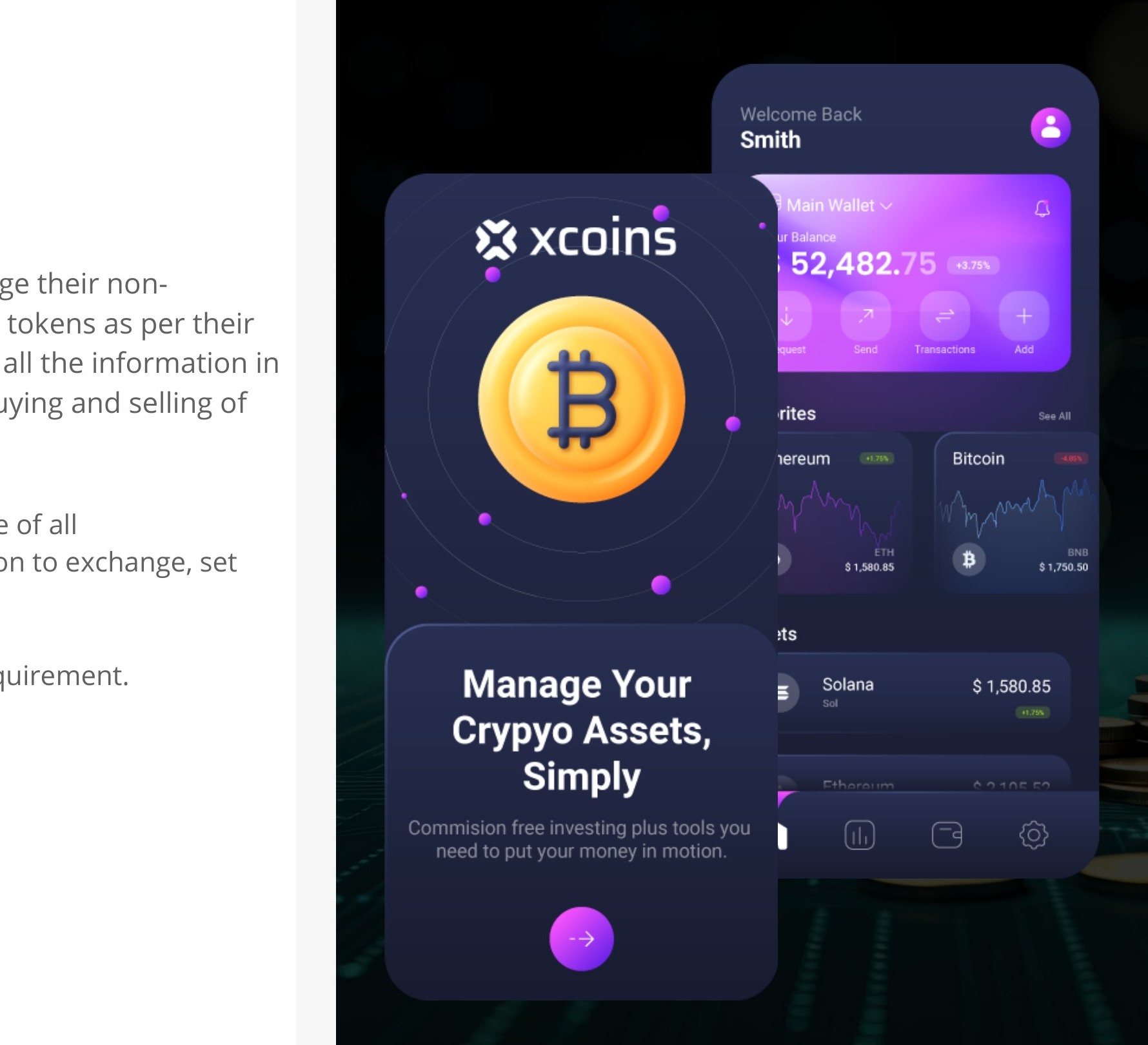 Crypto wallet interface mockup from Internet Soft's fintech portfolio