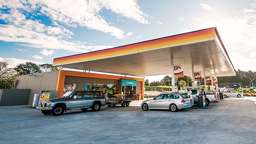 Cars refuelling beneath the canopy of a Z Energy service station