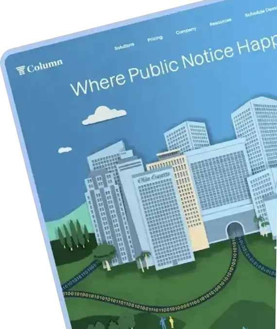 Column’s blue website design and illustrated city, shown in InvoZone’s project portfolio