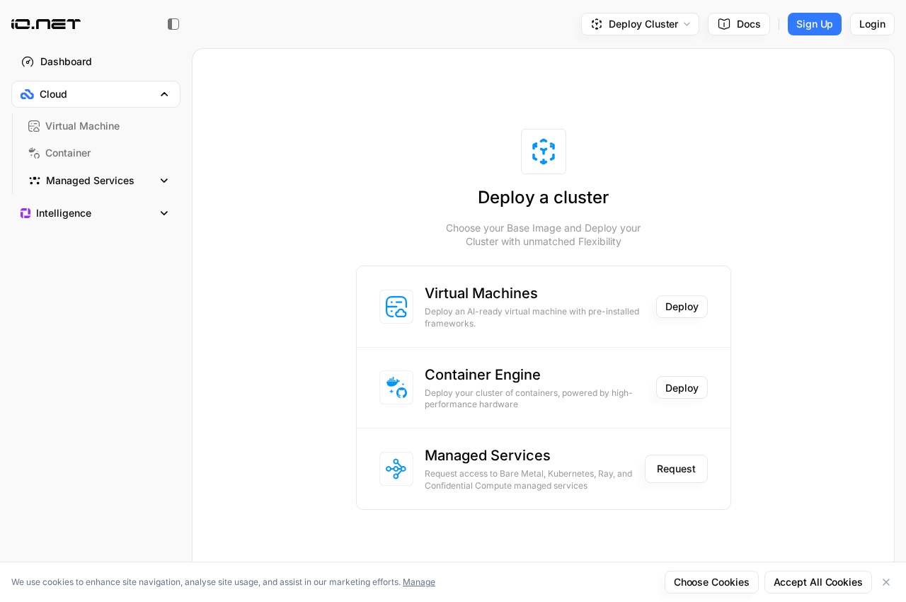 IO Cloud product interface