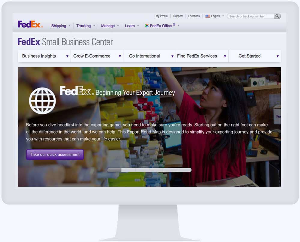 FedEx interactive shipping information displayed in a laptop mockup