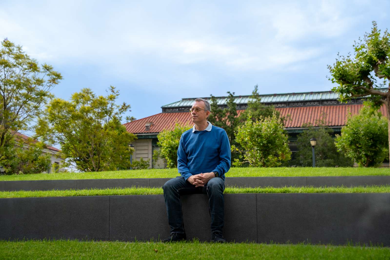 Ion Stoica seated outside on the University of California, Berkeley campus