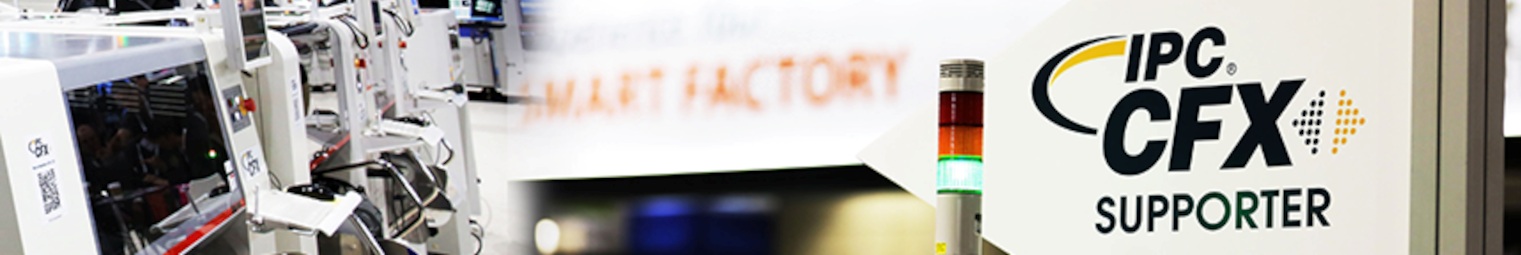 A CFX supporter sign beside electronics manufacturing equipment.