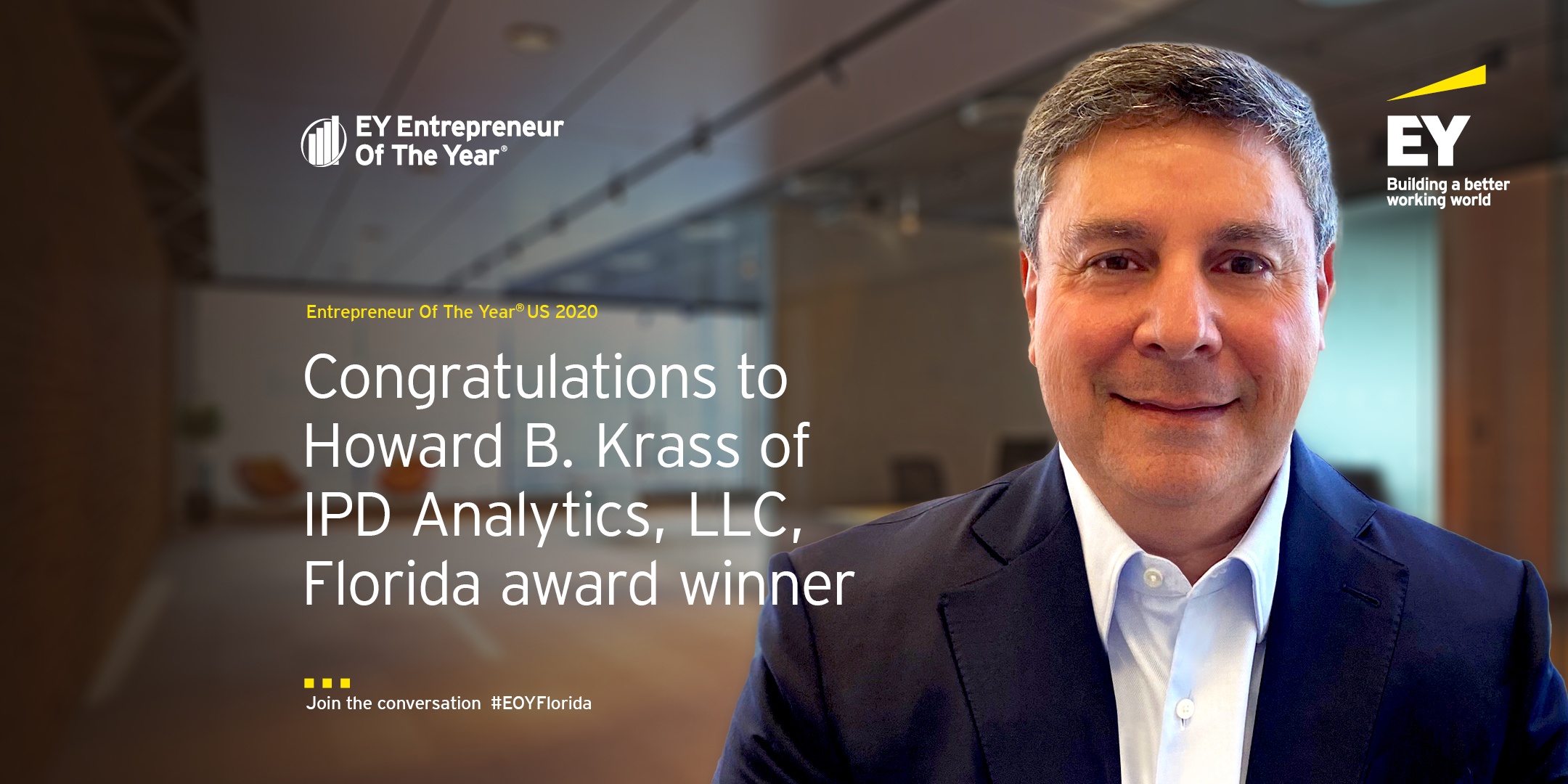 Howard Krass in an announcement celebrating his EY Entrepreneur Of The Year 2020 Florida Award