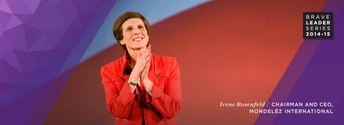 Irene Rosenfeld applauding in Kellogg’s Brave Leader Series promotional photograph