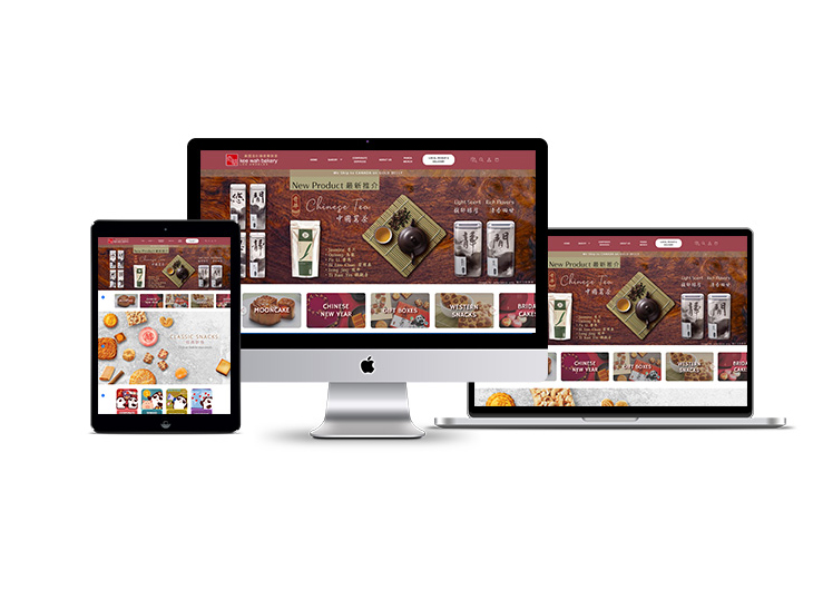 Agency portfolio mockup of the Kee Wah Bakery website on three devices